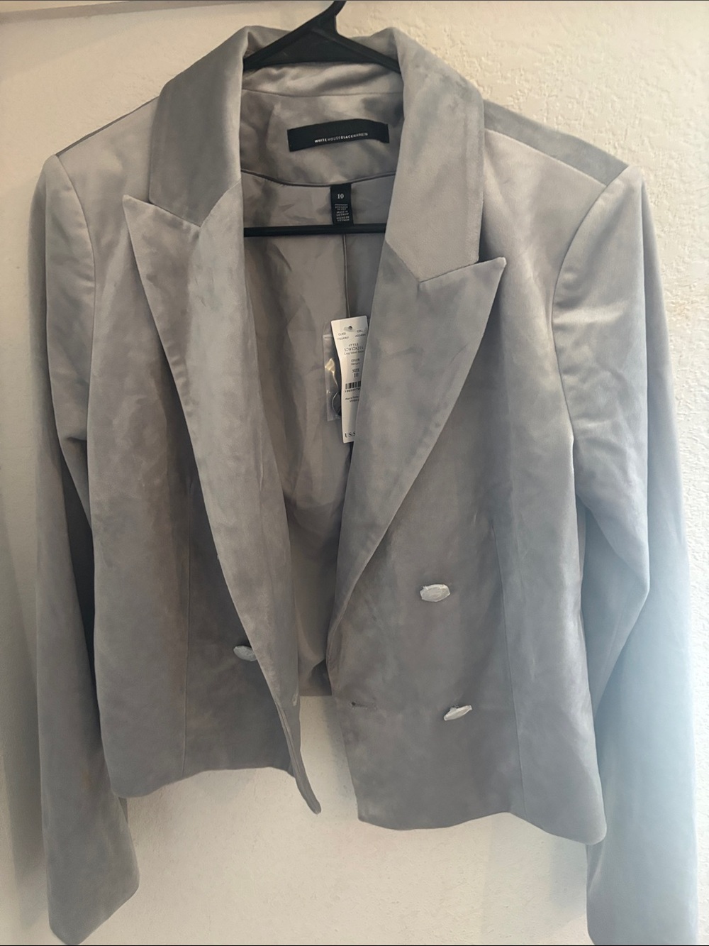 White House Black Market Light Gray Double-Breasted Suede Blazer